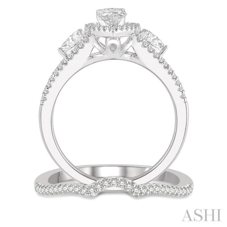 Pear Shape Past Present & Future Diamond Wedding Set