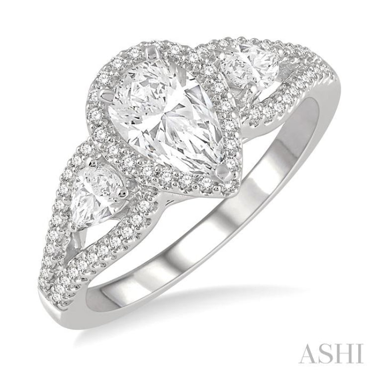 Pear Shape Past Present & Future Semi-Mount Diamond Engagement Ring