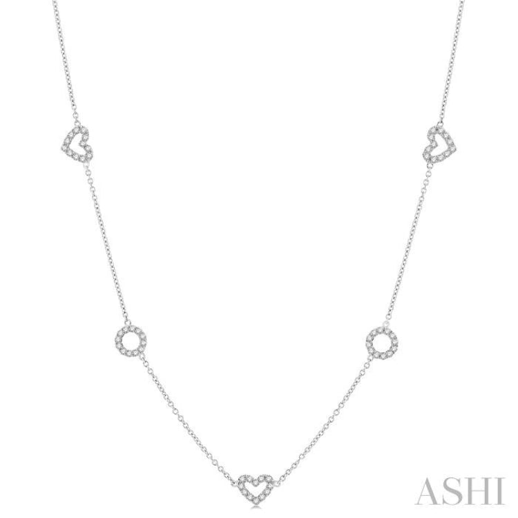 Heart & Circle Shape Diamond Station Necklace