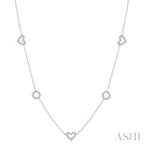 Heart & Circle Shape Diamond Station Necklace