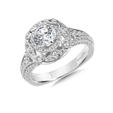 Tapered Shank & Vintage Halo Engagement Ring