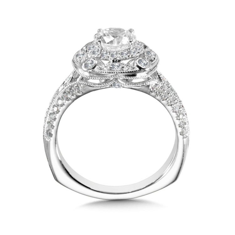 Tapered Shank & Vintage Halo Engagement Ring