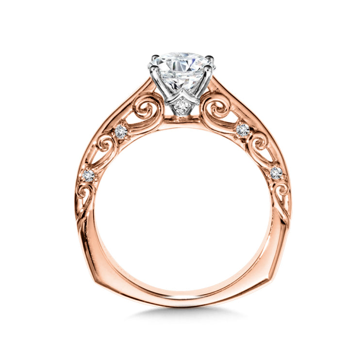 Tapered Diamond Solitaire Engagement Ring w/ Spiral Diamond Undergallery