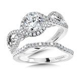 Crisscross Diamond Halo Engagement Ring W/ Polished Gold Spiral Undergallery