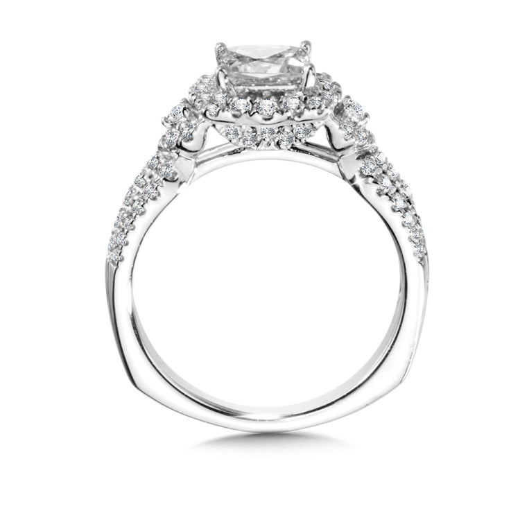 Wide Princess-Cut Diamond Halo Engagement Ring