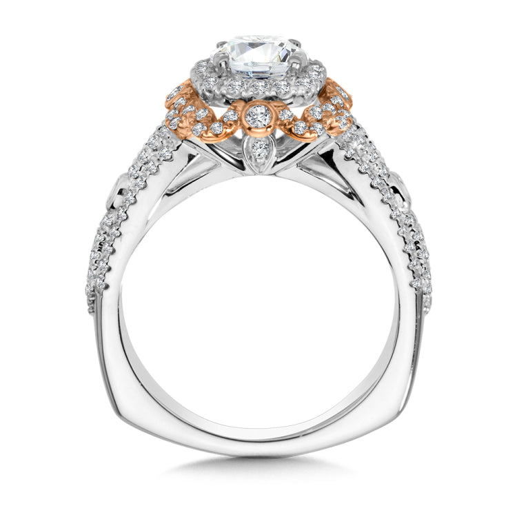 Wide Two-Tone Double Halo Diamond Engagement Ring W/ Split Shank