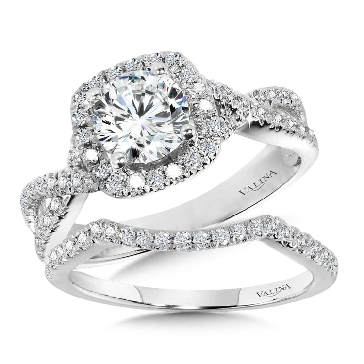 Crisscross Cushion-Shaped Halo Engagement Ring