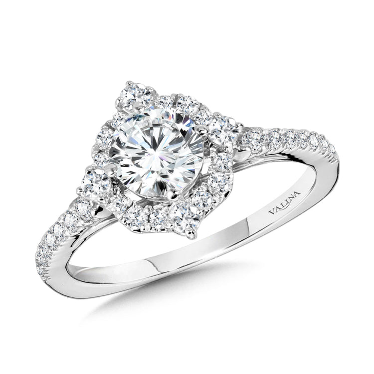 Decorative Straight Halo Engagement Ring