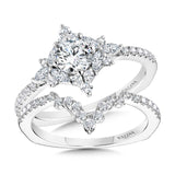 Marquise-Accented Sun Burst Tapered Diamond Halo Engagement Ring