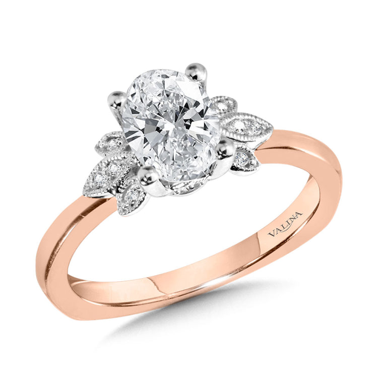 Floral Mixed-Metal & Oval-Cut Milgrain-Beaded Diamond Engagement Ring