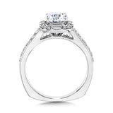 Baguette-Accented Cushion-Shaped Halo Diamond Engagement Ring W/ Channel-Set Illusion