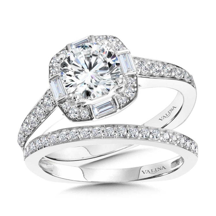 Baguette-Accented Cushion-Shaped Halo Diamond Engagement Ring W/ Channel-Set Illusion