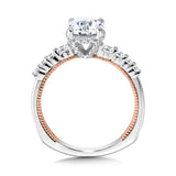 Graduating Two-Tone & Milgrain-Beaded Hidden Halo Diamond Engagement Ring