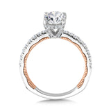 Oval-Cut, Tapered, Two-Tone & Milgrain-Beaded Hidden Halo Diamond Engagement Ring
