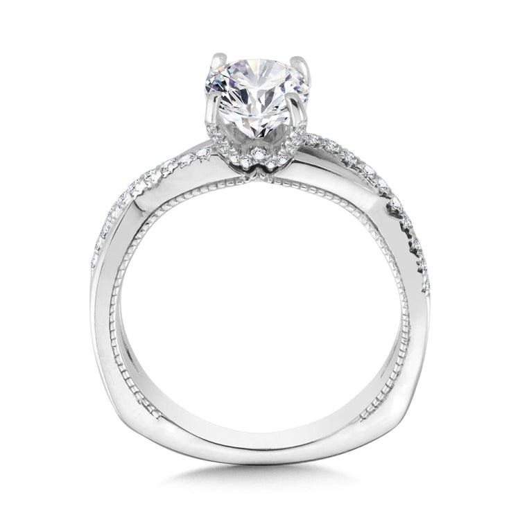 Crisscross & Milgrain-Beaded Hidden Accents Diamond Engagement Ring