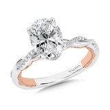 Oval-Cut Diamond & Two-Tone, Milgrain-Beaded, Crisscross Hidden Halo Engagement Ring