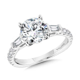 Baguette Accented & Hidden Halo Diamond Engagement Ring