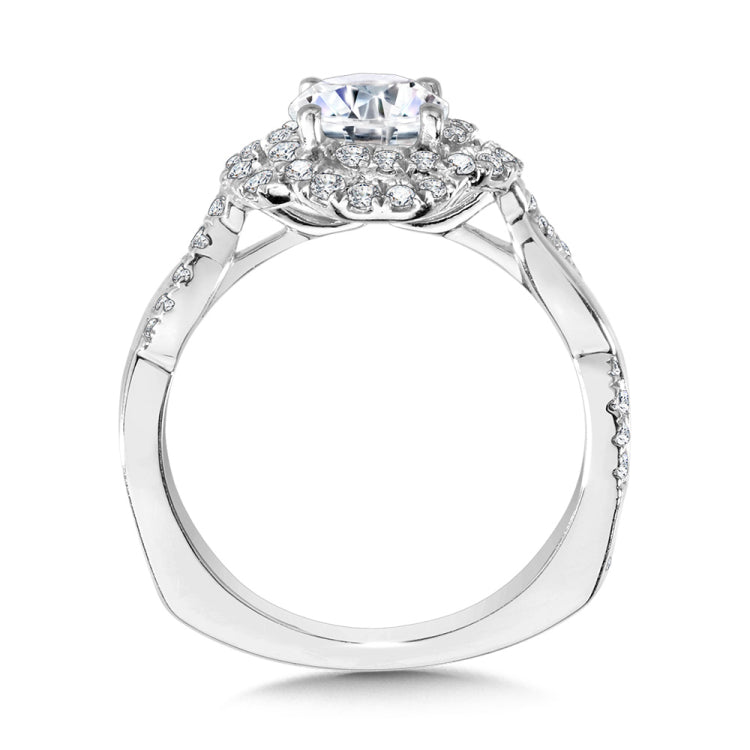 Crisscross Shank & Spiral Halo Diamond Engagement Ring