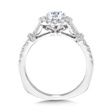 Tapered & Milgrain-Beaded Round Diamond Halo Engagement Ring