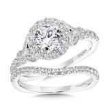 Tapered & Milgrain-Beaded Round Diamond Halo Engagement Ring