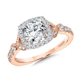 Tapered & Milgrain-Beaded Cushion-Shaped Diamond Halo Engagement Ring