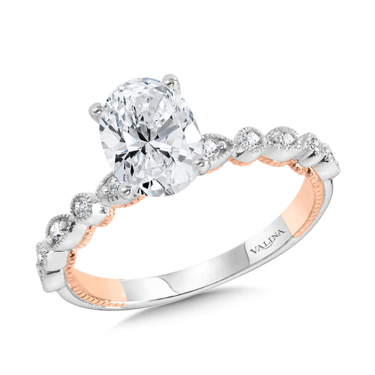 Stackable Oval-Cut Two-Tone & Milgrain-Beaded Hidden Accents Diamond Engagement Ring