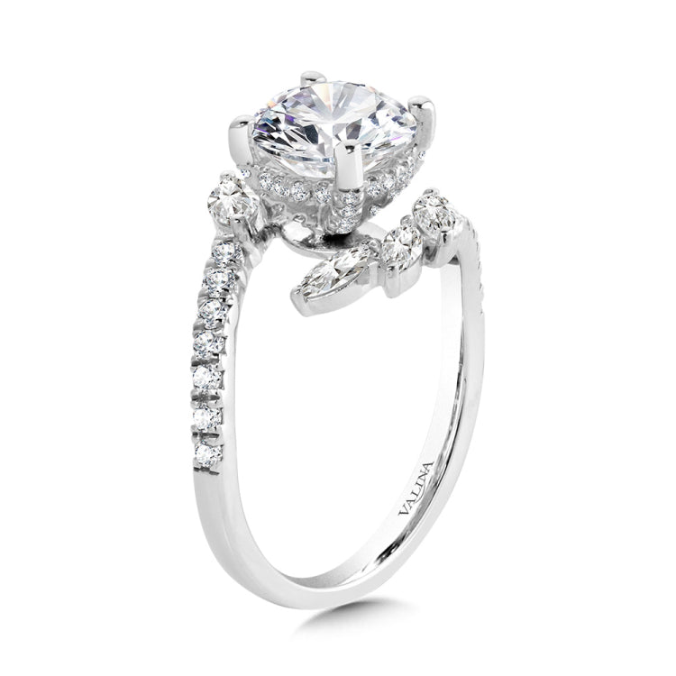 Marquise-Accented Dramatic Bypass & Hidden Halo Diamond Engagement Ring