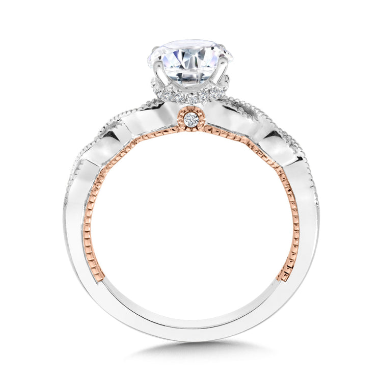 Crisscross Two-Tone & Milgrain-Beaded Diamond Collar Engagement Ring