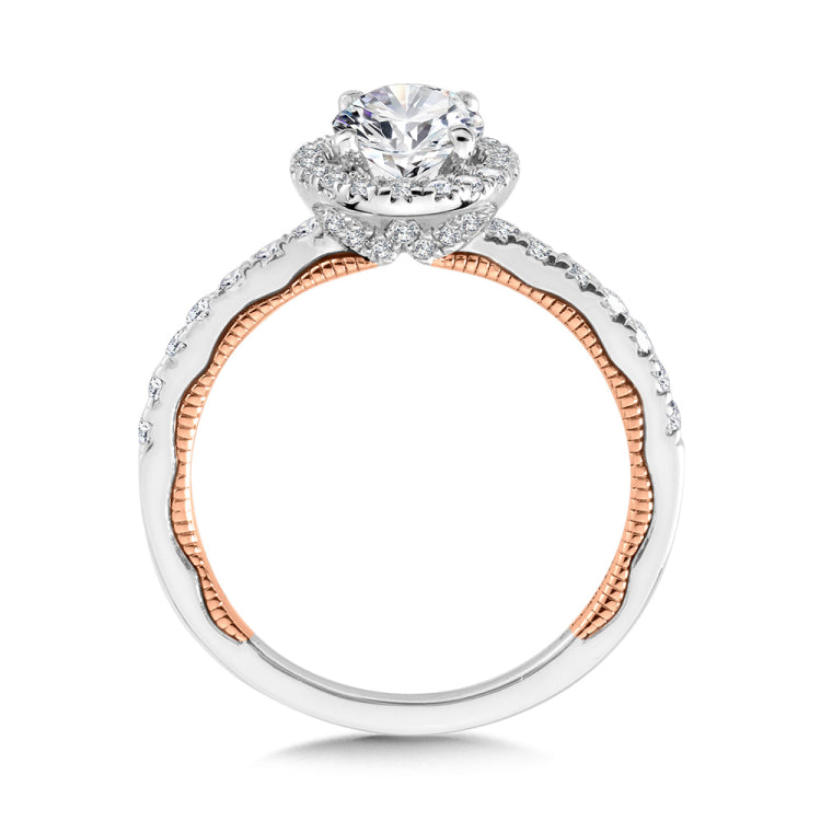 Oval-Cut Two-Tone & Milgrain-Beaded Hidden Accents Diamond Engagement Ring