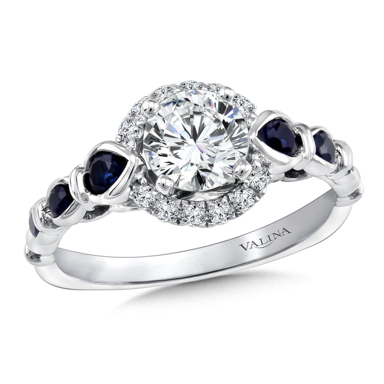 Diamond And Blue Sapphire Halo Engagement