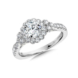 Bezel-Set Diamond Floral Halo Engagement Ring W/ Tapered Shank