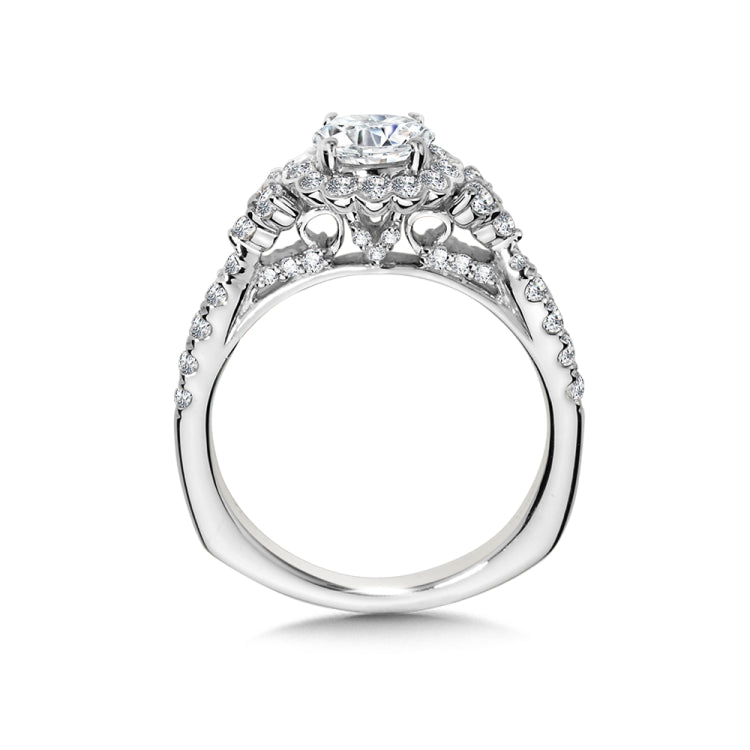 Bezel-Set Diamond Floral Halo Engagement Ring W/ Tapered Shank