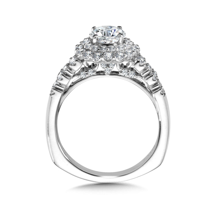 Wide Double Halo Diamond Engagement Ring