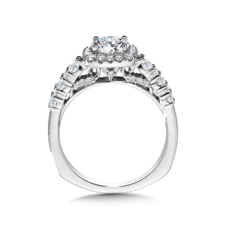 Cushion-Shaped Halo Engagement Ring  W/ Spiral Diamond Undergallery