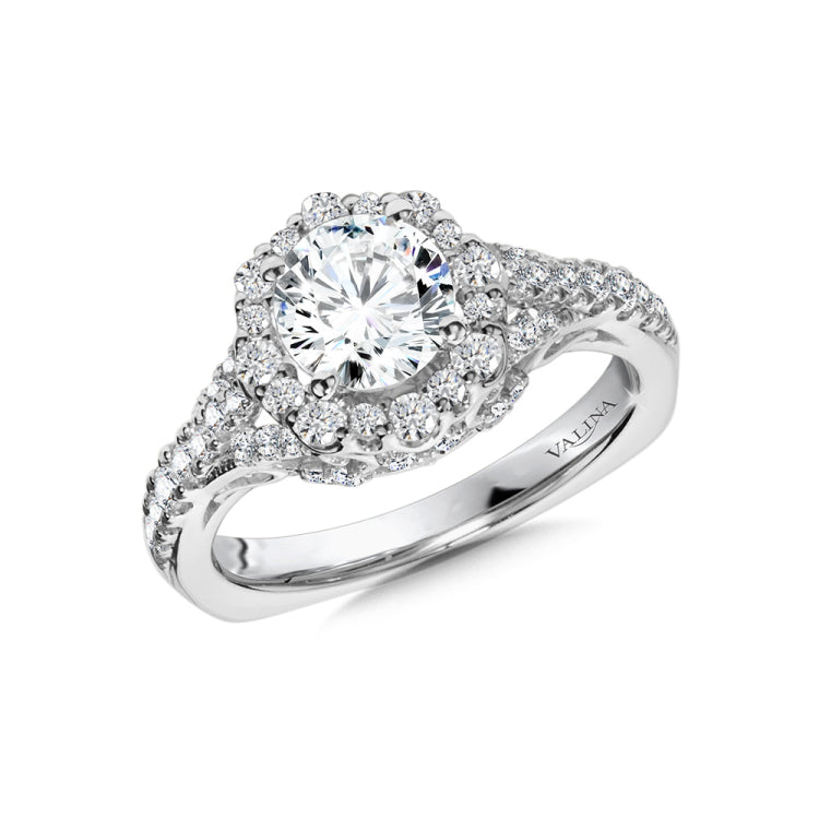 Graduating Diamond Halo & Split Shank Engagement Ring W/ Spiral Diamond Undergallery