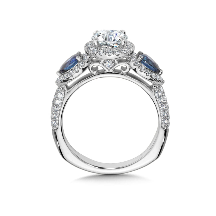 Wide Pear-Cut Sapphire & Diamond Halo Engagement Ring W/ Pave Shank