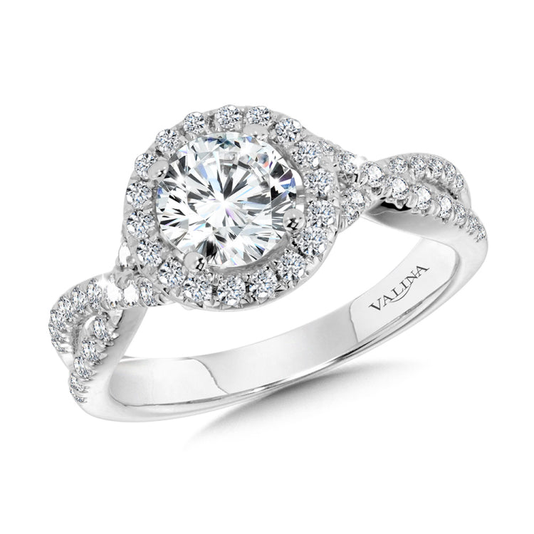 Crisscross Round Halo Engagement Ring