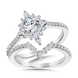 Marquise-Accented Sun Burst Diamond Halo Engagement Ring