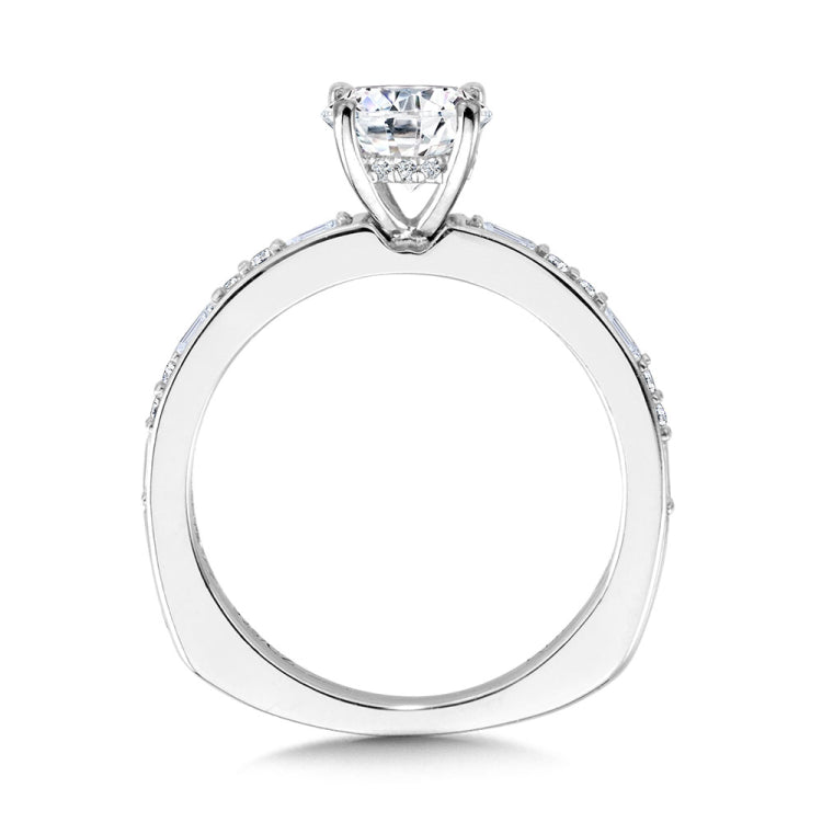 Baguette-Accented Hidden Halo Diamond Engagement Ring