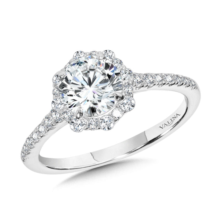 Straight Blooming Halo Diamond Engagement Ring