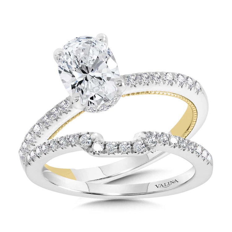 Oval-Cut Two-Tone & Milgrain-Beaded Diamond Collar Engagement Ring