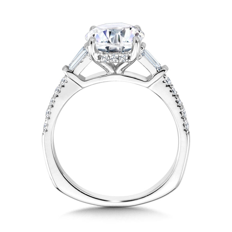 Baguette Accented & Hidden Halo Diamond Engagement Ring