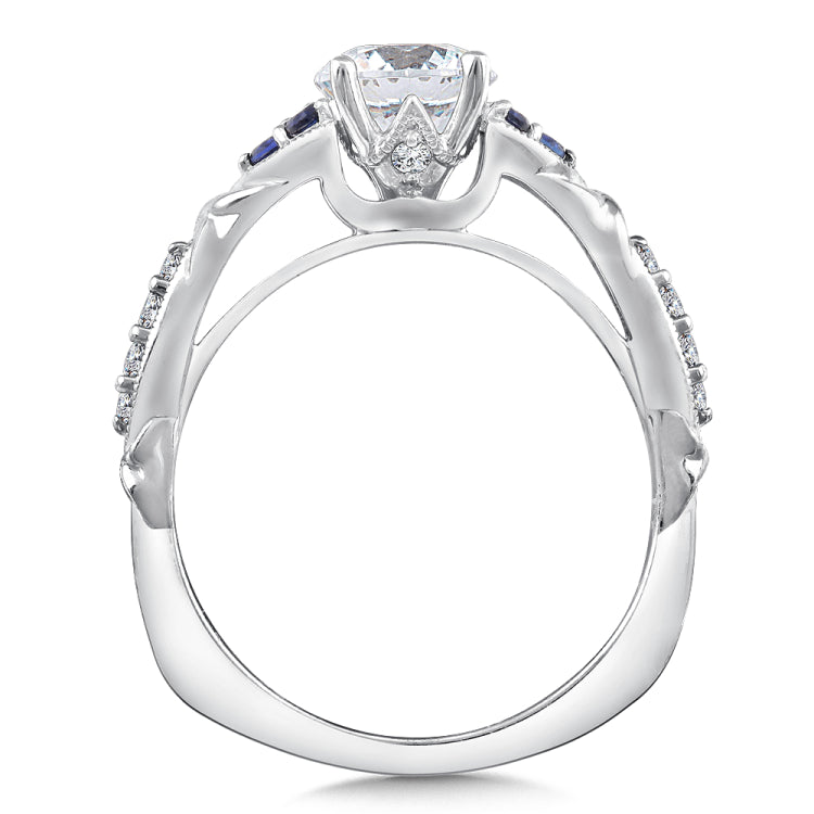 Straight Diamond And Blue Sapphire Engagement Ring