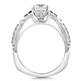 Straight Diamond And Blue Sapphire Engagement Ring