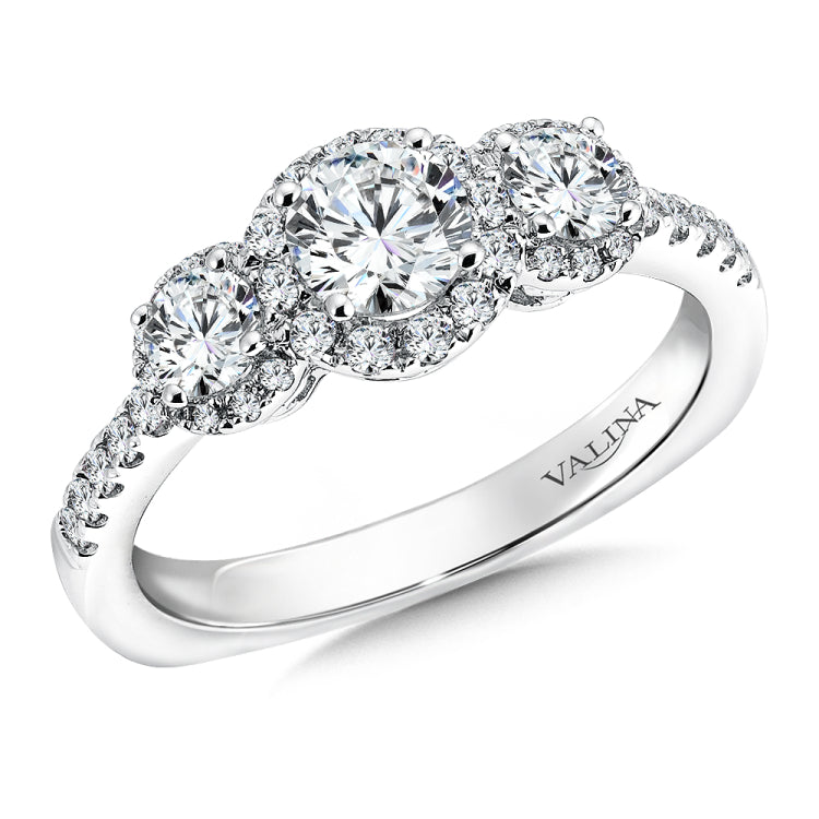 3-Stone Halo Diamond Engagement Ring