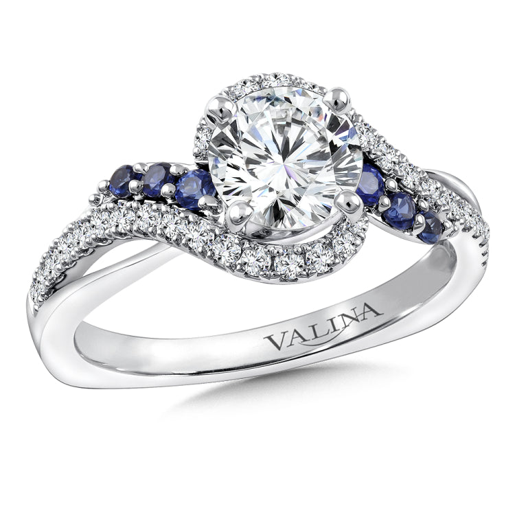 Spiral Diamond And Blue Sapphire Engagement Ring