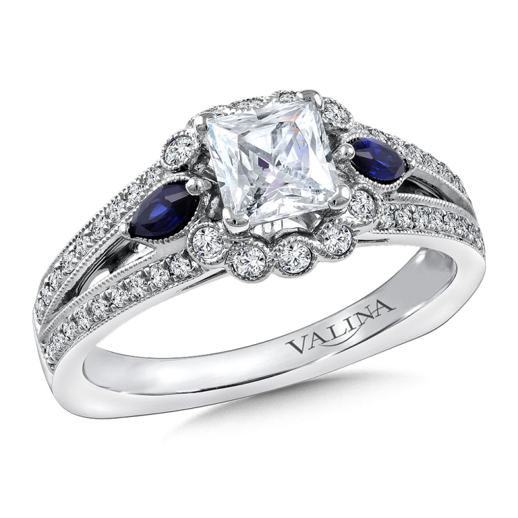 Princess-Cut Diamond And Blue Sapphire Engagement Ring