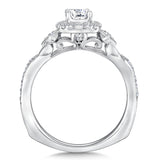 3-Stone Halo Style Diamond Engagement Ring