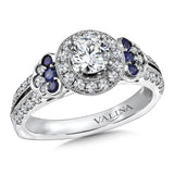 Diamond And Blue Sapphire Halo Engagement Ring