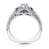 Vintage Diamond And Blue Sapphire Halo Engagement Ring